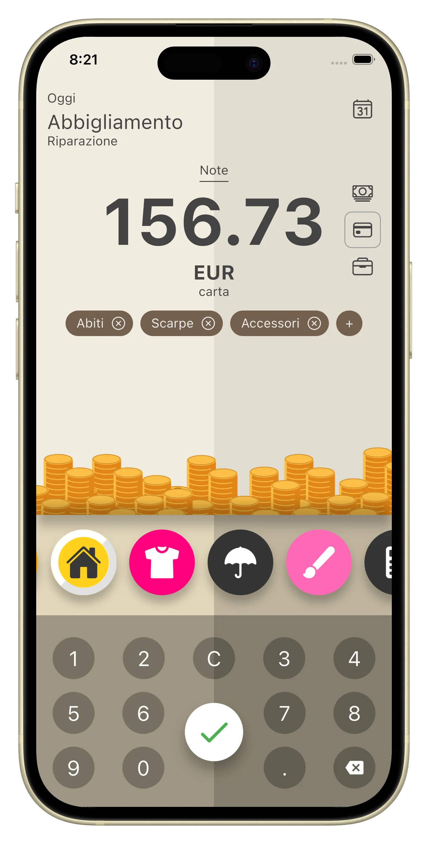 Aggiungi spesa con scansione ricevute e categorie