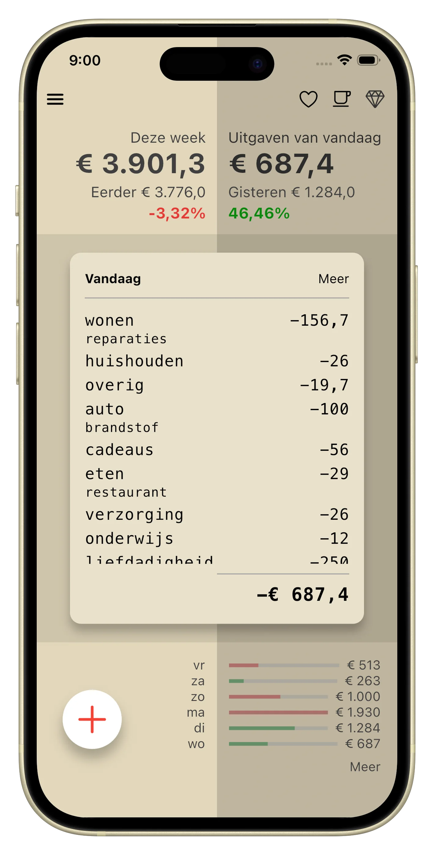 Dashboard - dagelijkse uitgaven en statistieken