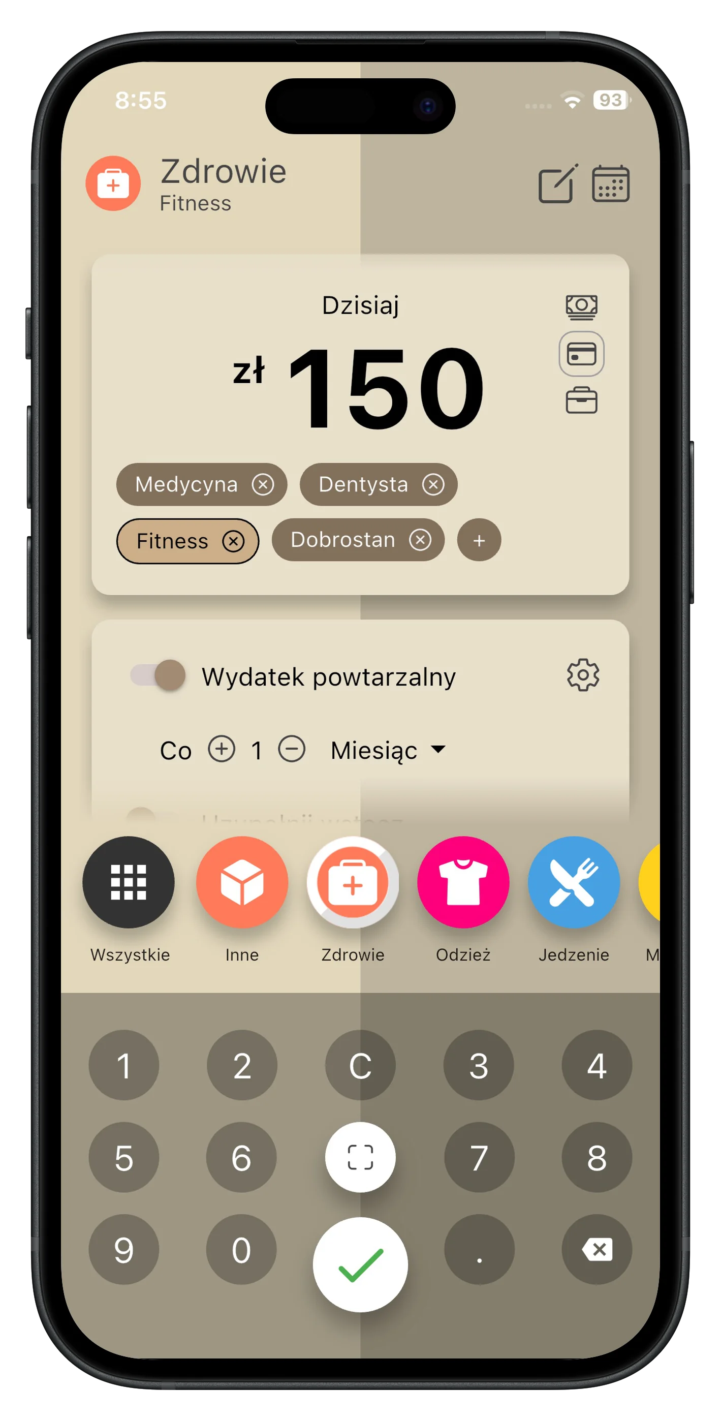 Dodaj wydatek ze skanowaniem paragonu i kategoriami