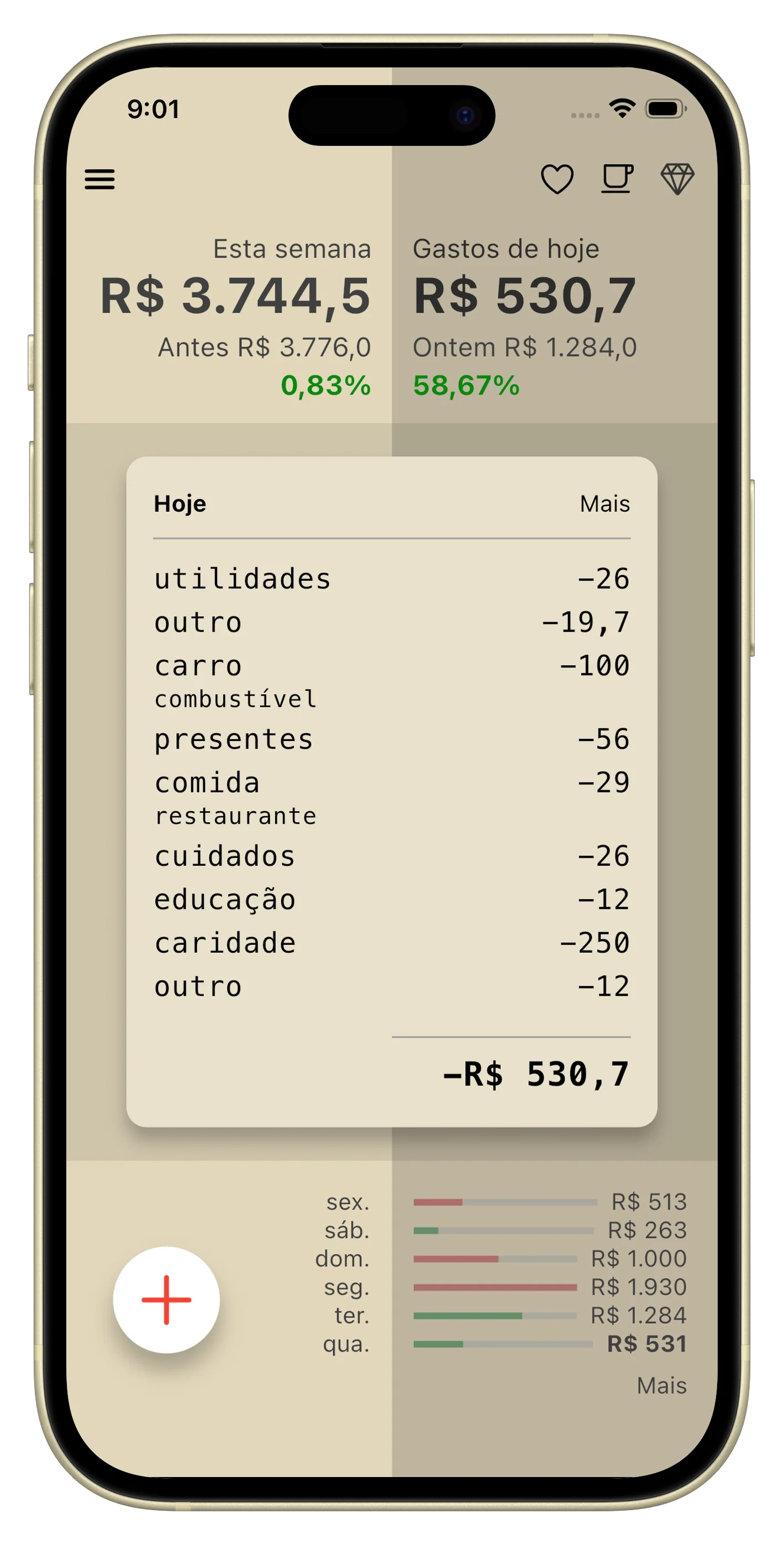 Painel - despesas diárias e estatísticas
